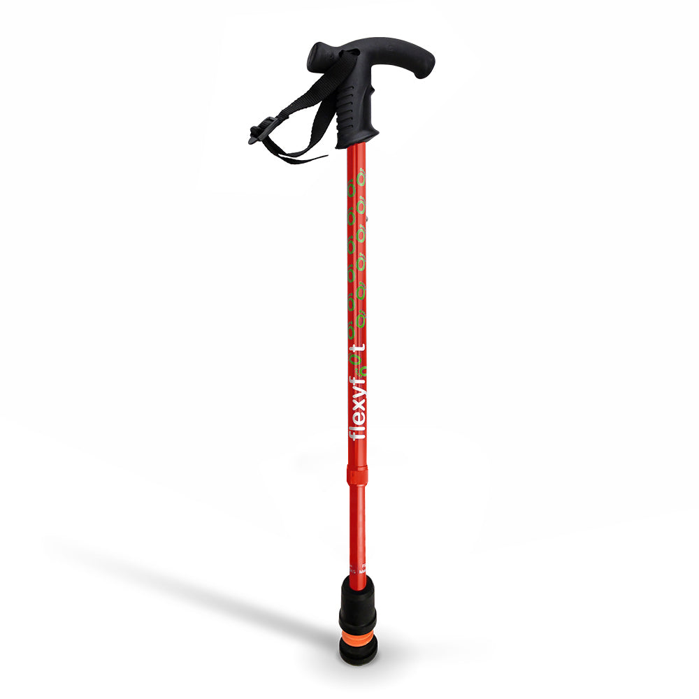 Flexyfoot Derby Handle Telescopic Walking Stick - Red